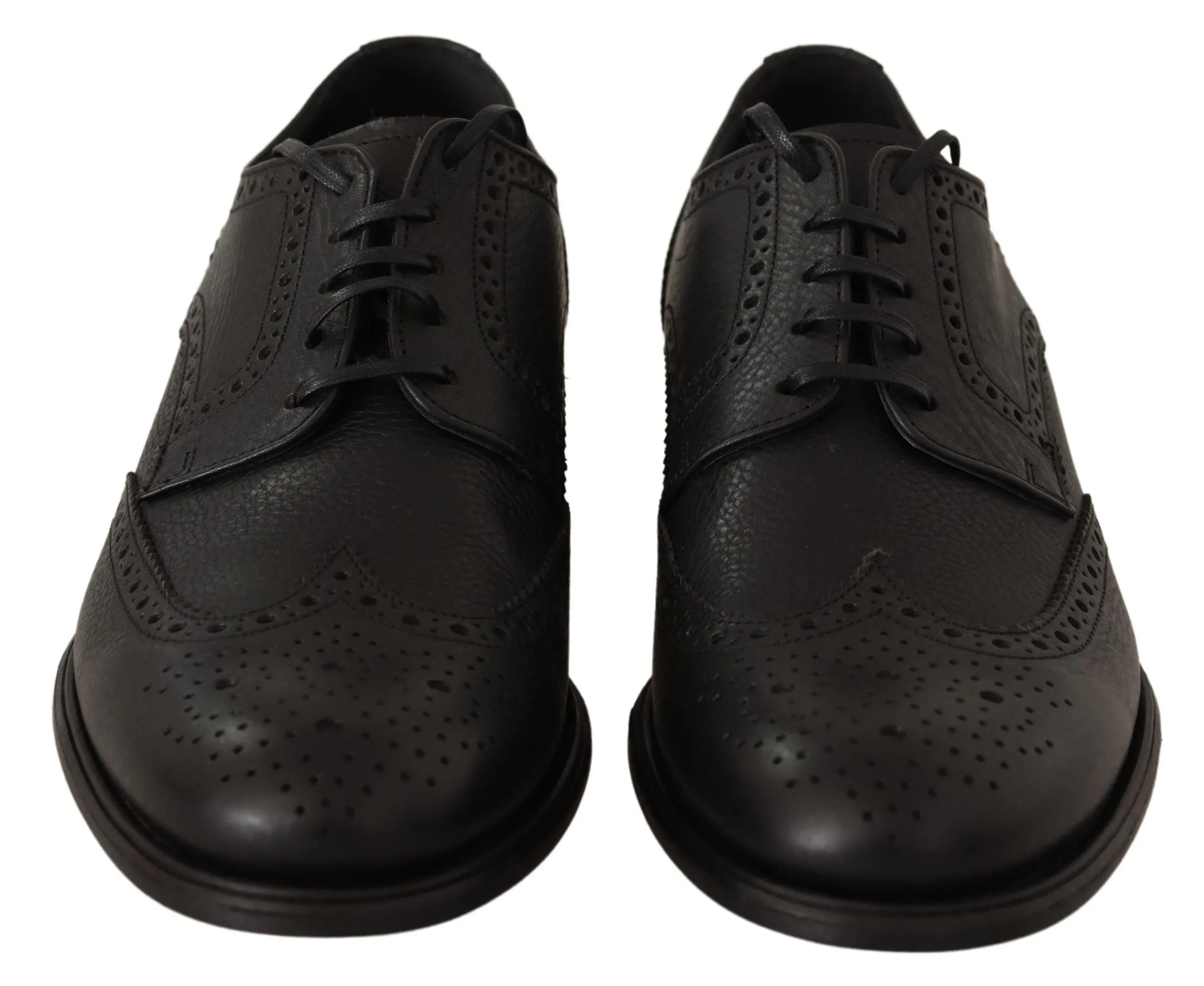 Dolce & Gabbana Elegant Black Leather Derby Wingtip Sko